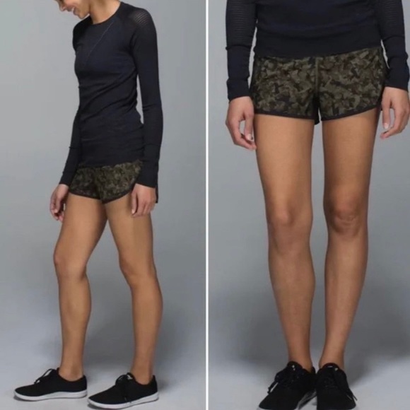 EUC LULULEMON SPEED UP SHORTS 2.5” CAMO GATOR GREEN/BLACK. Sz 8 - Picture 5 of 11